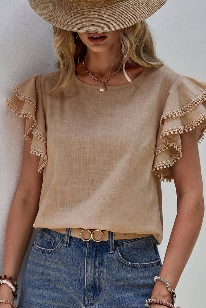 Tan Ruffle Sleeve Tank