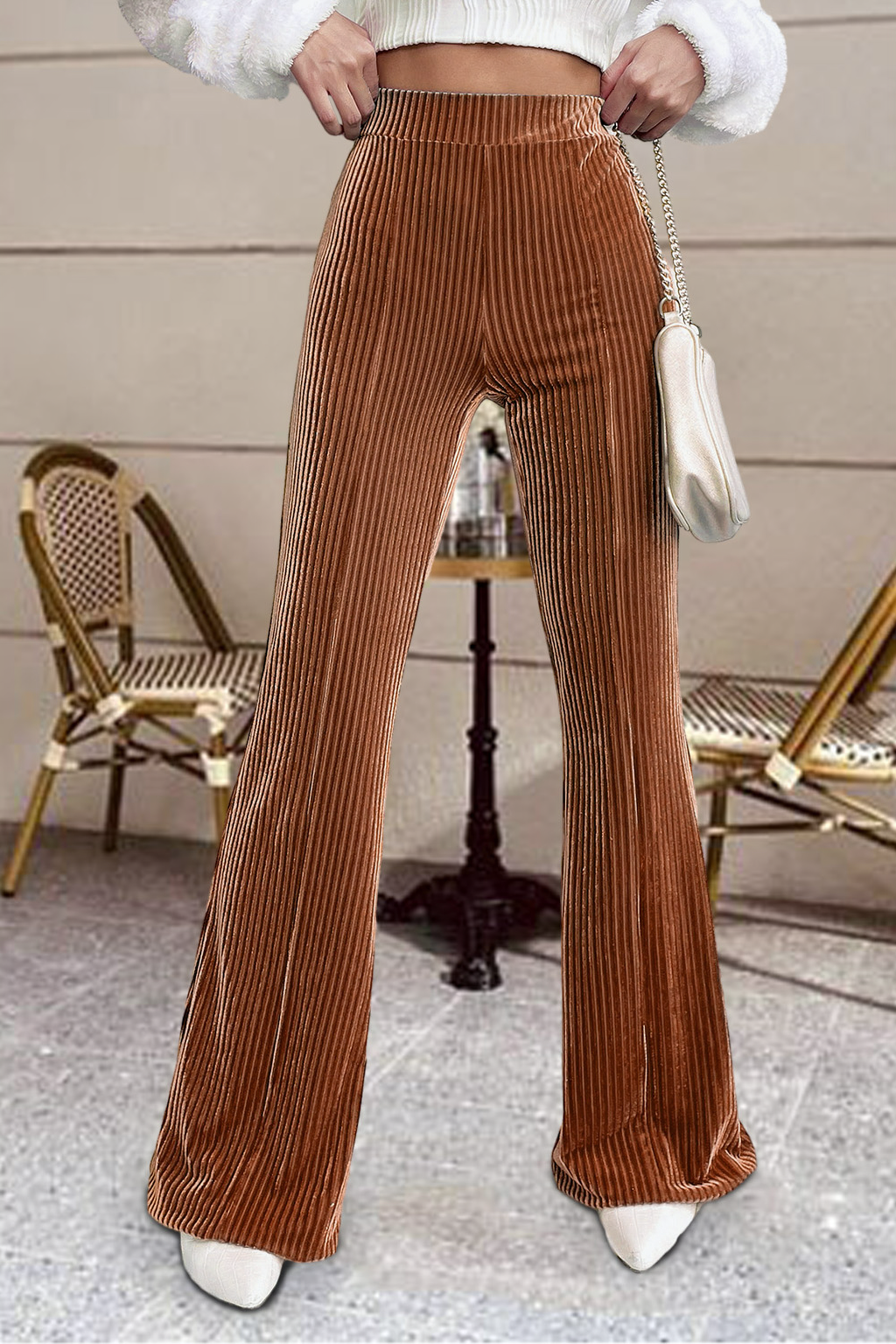 High Waist Flare Corduroy Pants Chestnut