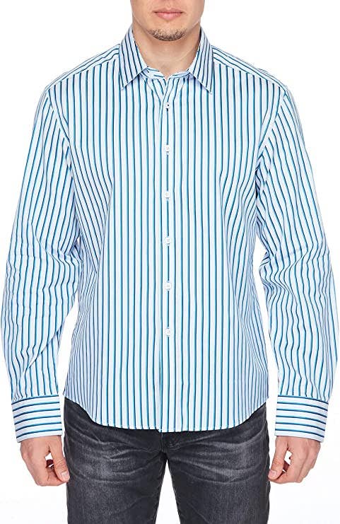 Men's Blue Striped Button Up