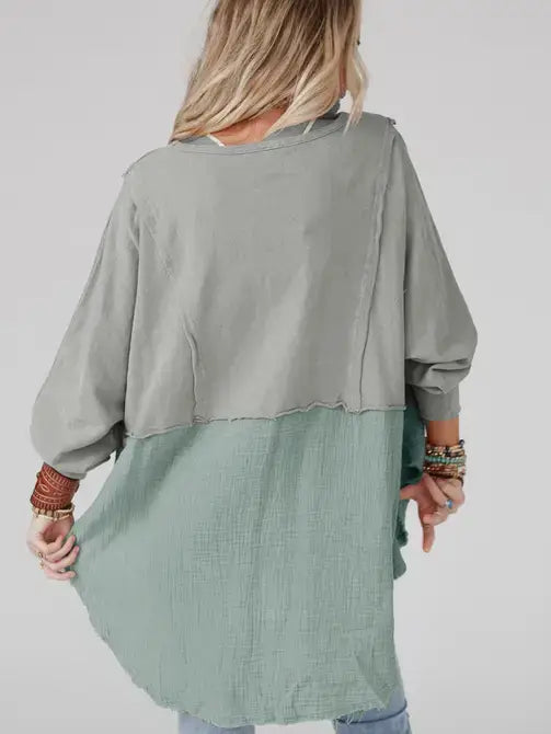 Grey Crinkle Oversized Blouse