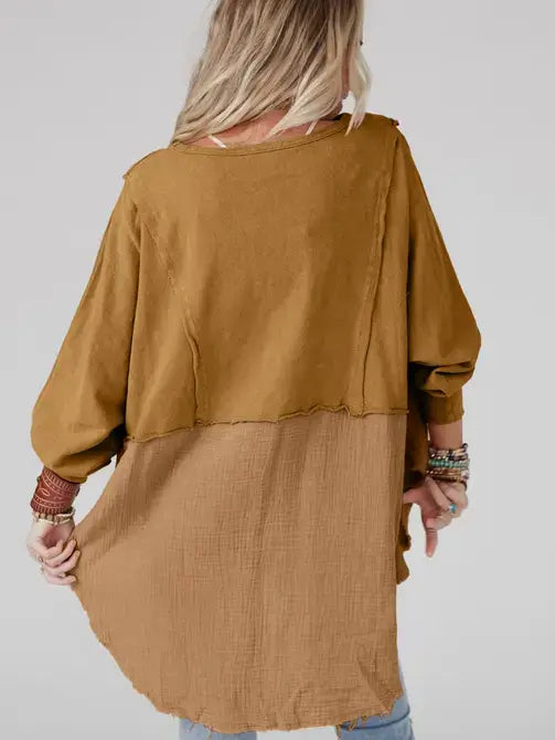 Camel Crinkle Oversized Blouse