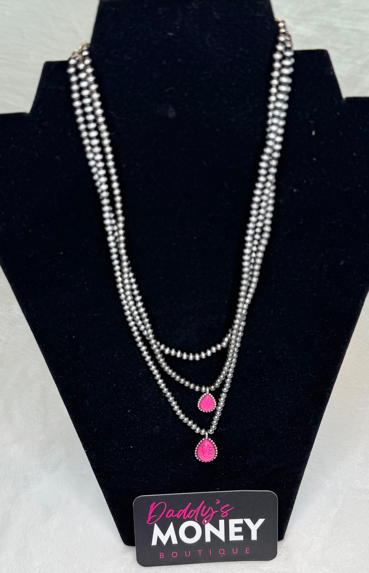 Multi Layered Necklace Pink