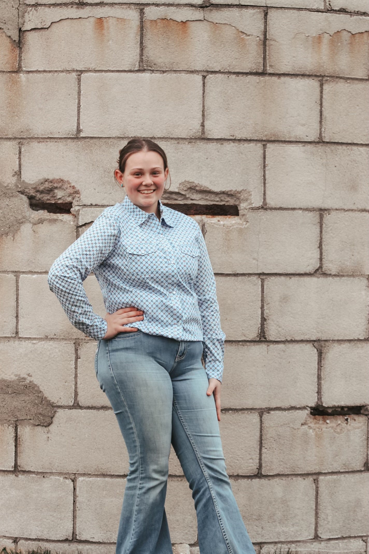 Women's Blue Printed Button Up