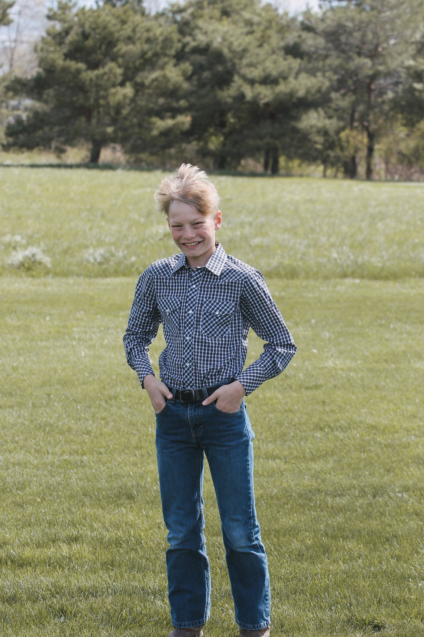 Kid's Black and White Plaid Button Up