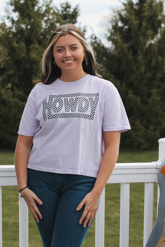 Checkered Howdy Lavender T-Shirt