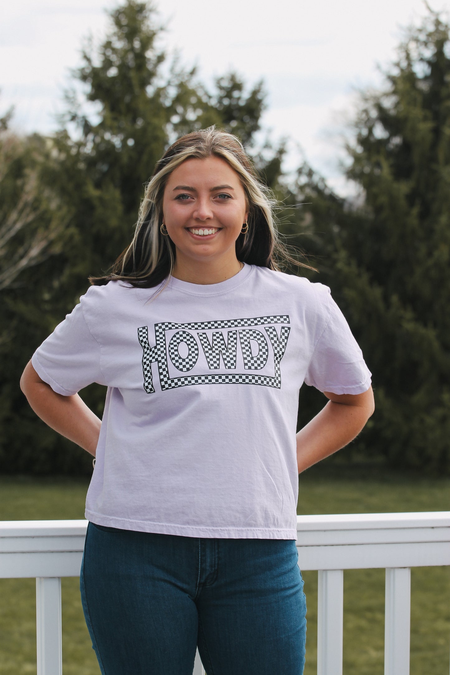 Checkered Howdy Lavender T-Shirt