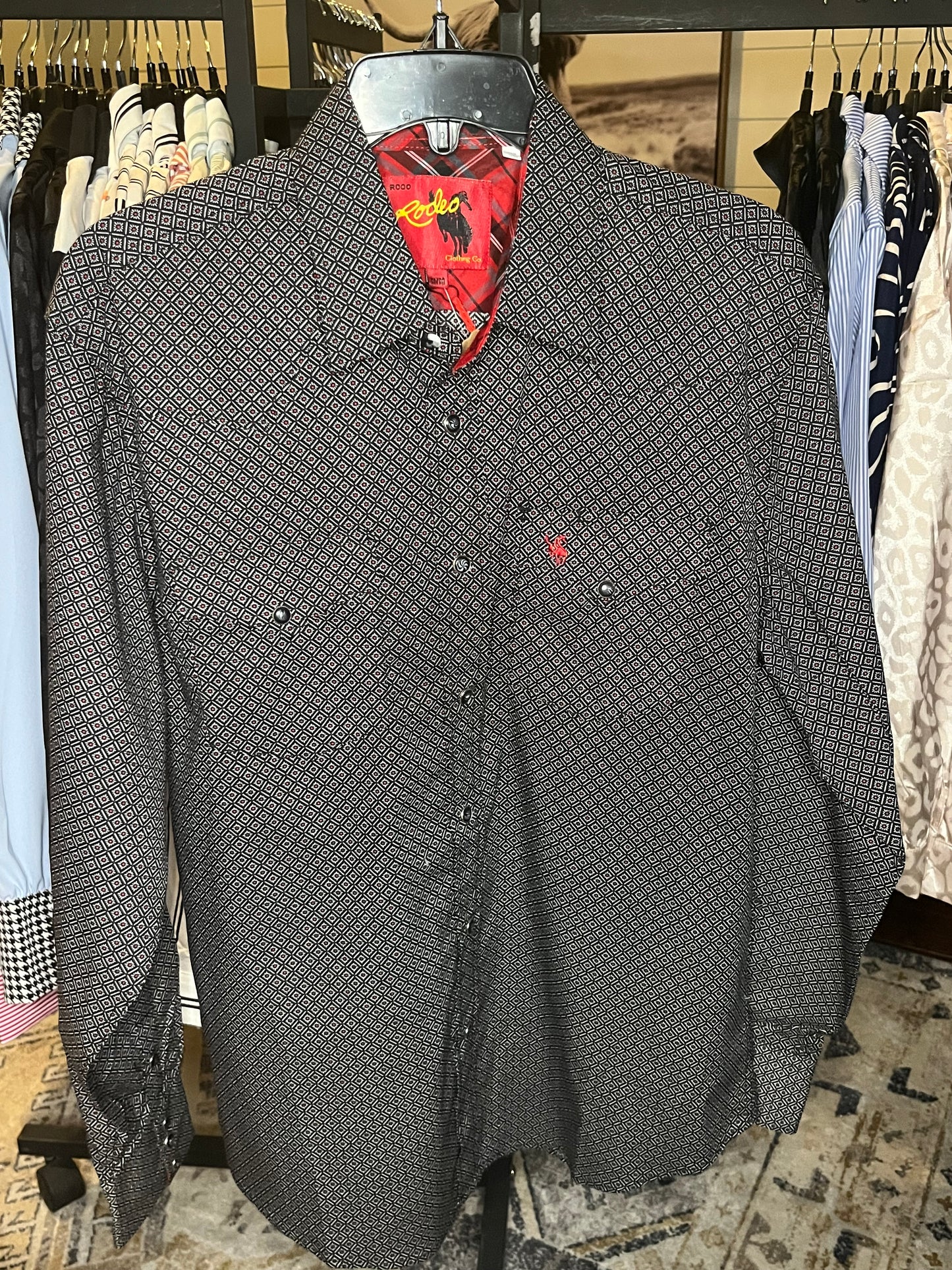 Men's Black and Red Printed Button Up