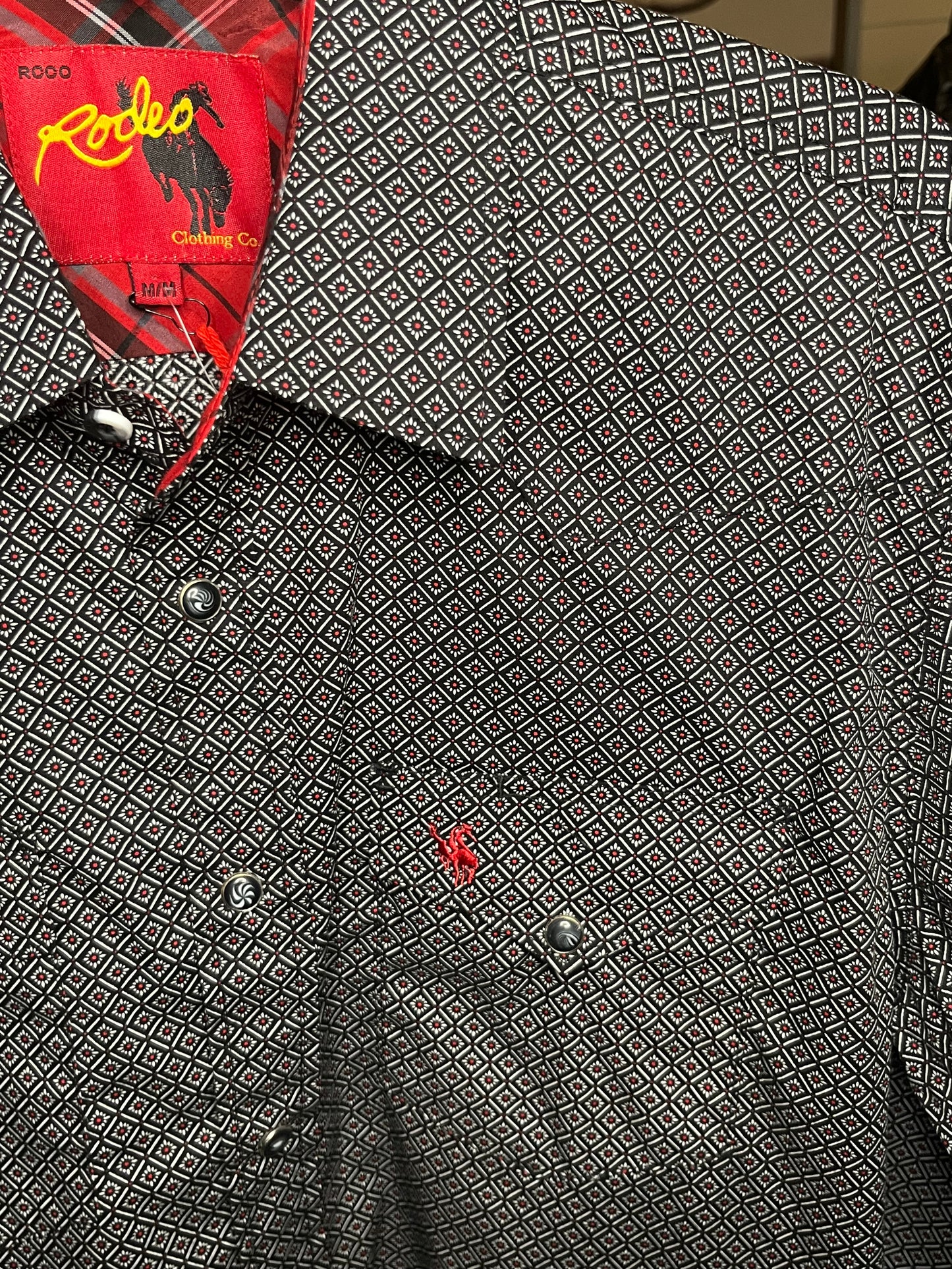 Men's Black and Red Printed Button Up