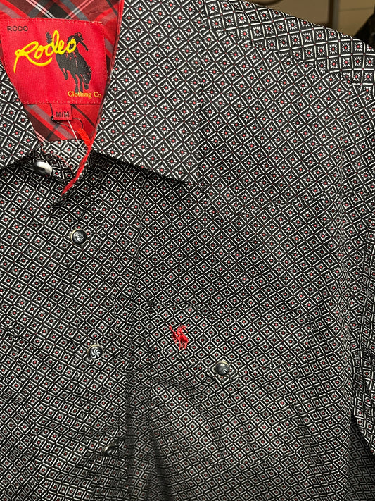 Men's Black and Red Printed Button Up