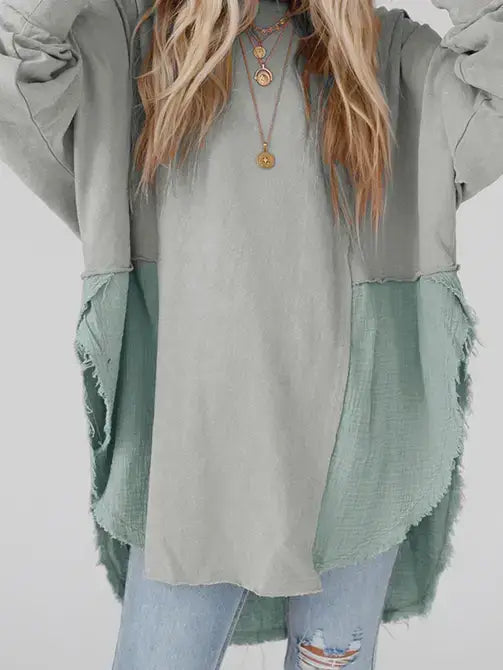 Grey Crinkle Oversized Blouse