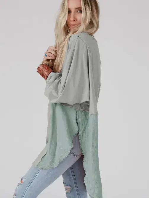 Grey Crinkle Oversized Blouse