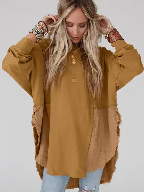 Camel Crinkle Oversized Blouse