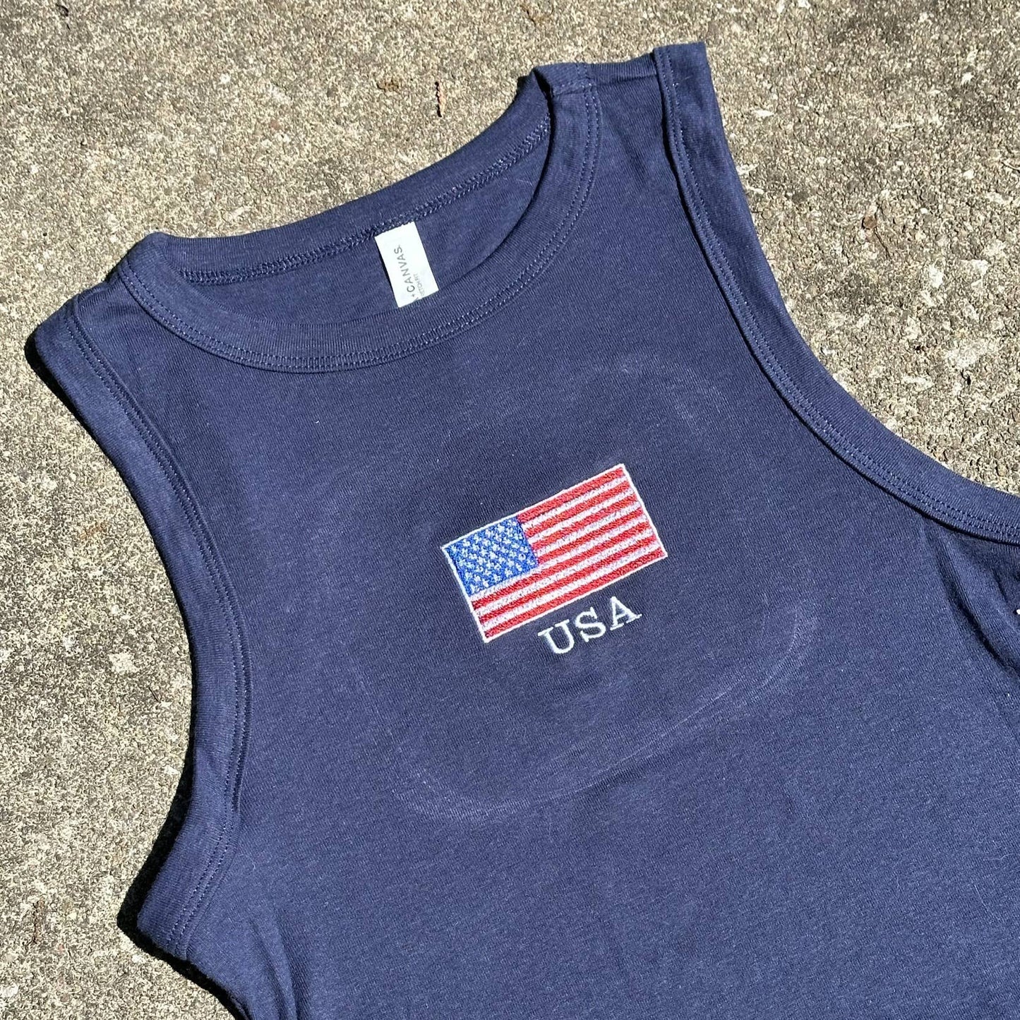 USA Embroidered Cropped Tank Navy