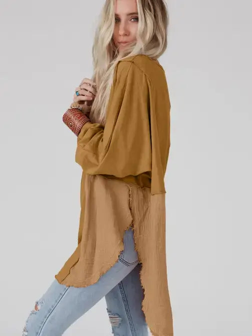 Camel Crinkle Oversized Blouse