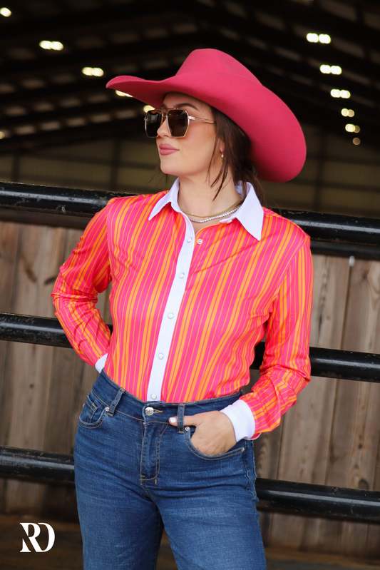 Women's Pink & Orange Pin Stripe Performance Shirt