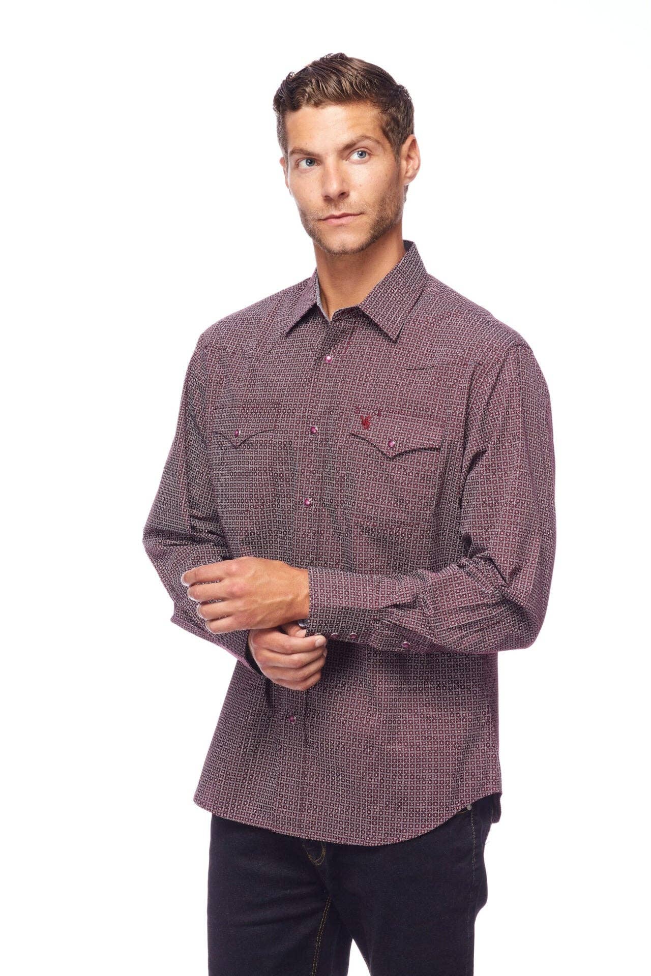 Men's Red Printed Button Up