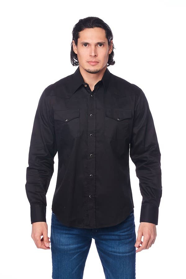 Men's Solid Black Button Up